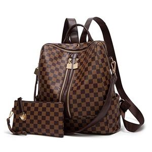 Logooo Synthetic Leather Backpack Purse 2pcs